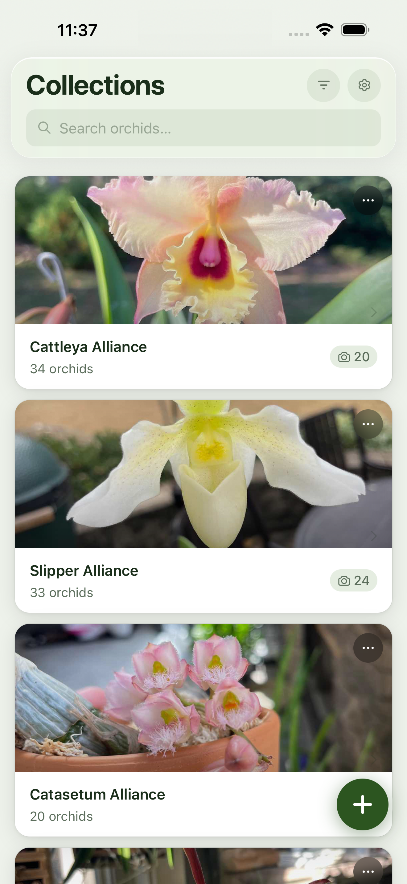 Orchidarium collections screen